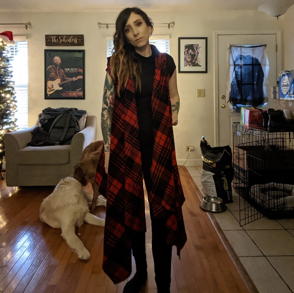 Hi low red flannel vest